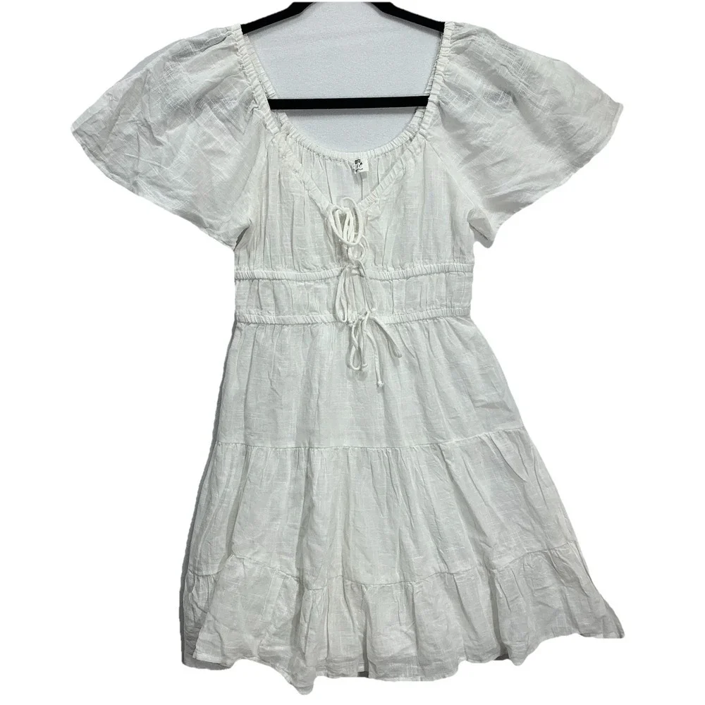Cotton On Dress‎ Womens XS White Boho Smocked Tiered Gauze Mini Peasant 2055952